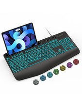 SABLUTE Large Print Wired Keyboard, Ergo Wrist Rest, 7 Colors Black-2 picture