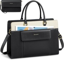 2PCS Laptop Tote Bag Women 15.6 Inch Leather Waterproof Work Business Office Bla picture