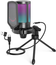 FIFINE Gaming USB Microphone for PC PS5, Condenser Mic with Quick Mute, RGB Indi picture