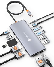 NOVOO USB C Docking Station Dual Monitor for Laptop, 14 in 1, Silver Gray HUB picture