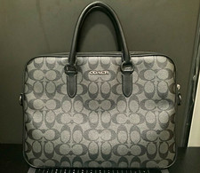 Coach Signature Leather Briefcase Gray/Black Laptop Zip Top Handle picture