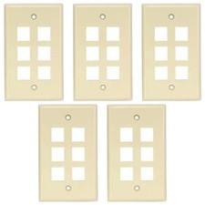 5 Pcs 6 Port Hole 1 Gang Wall Plate Keystone Jack Network Faceplate Smooth Ivory picture