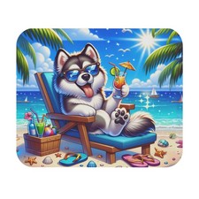 Relaxing Husky at Beach Mouse Pad | Tropical Dog Summer Scene picture