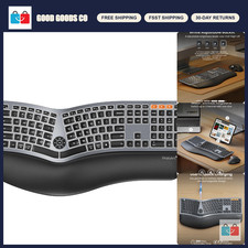 Ergonomic Full Size Backlit Bluetooth Keyboard - Wireless, Grey, Comfortable Des picture
