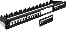 VCE Cat6 Patch Panel 24 Port, 1U Blank Removable Panel with Adjustable Rear Cabl picture