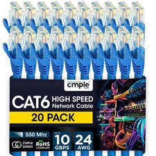 20 Pack Cat6 Patch Cable 1.5-15ft LAN Ethernet Cord for Gaming/Streaming Blue picture
