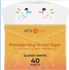 HTVRONT Printable Vinyl Sticker Paper, 40 Glossy Sheets,White, 8.5