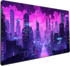 Cyberpunk Neon Purple City Gaming Desk Mouse Pad XL Pink Extended Mouse Pad Gami picture
