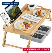 Breakfast in Bed Tray Lap Desk | Ergonomic Bamboo Bed Table Tray for Work, Rest picture
