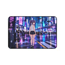 Cyberpunk Anime Waifu Desk Mat — Neon City Keyboard Mouse Pad picture