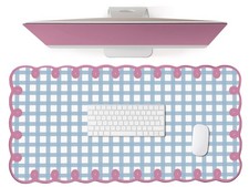 Cute Pink Blue Scalloped Desk Mat Pastel Checkered Large Pad Kawaii Aesthetic... picture