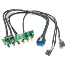 Host Case Front Panel Cable 19P 9Pin To 2-Port USB 2.0 3.0 HD Audio 3.5mm 88mm picture