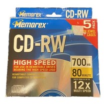 Memorex 5 Pack High Speed 12x CD-RW Blank Media 700MB 80min NIB Sealed picture