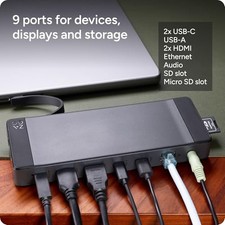 BLACK - ZAGG 9-PORT HUB – 2 USB-C, 2 HDMI (4K 60HZ), 1 USB-A (10GBPS), ETHERNET, picture
