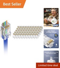 VCE Cat6 RJ45 Pass Through Connectors, Gold Plated 8P8C, 10 Gbps, 50-Pack picture