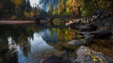 Landscape forest nature bridge rocks reflection trees Custom Gaming Mat Desk picture