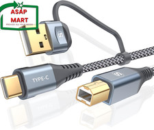 Printer Cable 2-In-1 USB-A/C to USB-B Cable 6.6FT, USB C MIDI Cable Braided High picture
