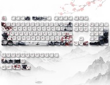 134 PCS White Japanese Cherry Blossom MOA Profile PBT Keycaps US Layout picture