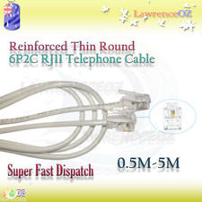 Reinforced Thin Round 6P2C RJ11 Modular Plug Telephone ADSL Cord Cable 0.5-5m picture