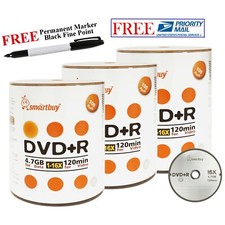 300 Pack Smartbuy 16X DVD+R 4.7GB Logo Recordable Disc + Black Permanent Marker picture