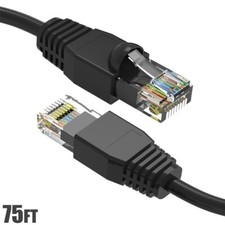 75FT Cat6A RJ45 Ethernet LAN Network UTP Patch Cable Copper Gold 24AWG Black picture