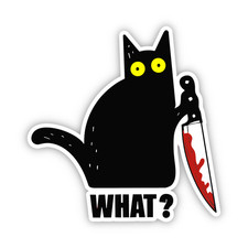 Murder Cat Funny Sticker - Black Cat with Knife Decal for Laptops & Tumblers picture