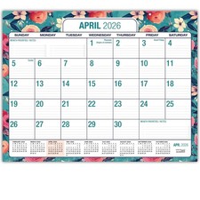 22x17 Inch Large Print Desk Pad Calendar Apr 2026Dec 2027 Teal Floral Mat picture