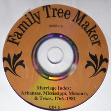 Broderbund Family Tree Maker Data CD # 5 Marriage Index AR MS MO TX 1766-1981 picture