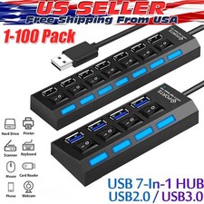 7-Port USB 2.0 Multi Charger Hub +High Speed Adapter ON/OFF Switch Laptop PC LOT picture