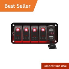 FXC 4 Gang Red Rocker Switch Panel USB Voltmeter picture