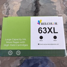 NEW Relcolor High Yield 63XL Black Ink Cartridges 2 Pack For HP Ink Jet Exp7/28 picture