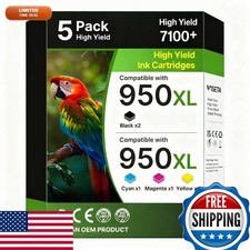 Wiseta 950XL 951XL Ink Cartridges 5-Pack 2 Black Cyan Magenta Yellow for HP picture