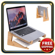 Laptop Stand Bamboo 13-18.6in Vertical Desk Ergonomic Ventilation picture