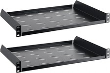 2 PCS Black 1U Server Rack Shelf 12 Inch Depth Vented Mount 19 Inch 44lb picture
