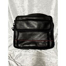 Targus Black Leather Laptop Messenger Bag Red Stitching Tech Case Carry Strap picture