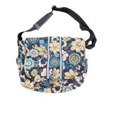 Vera Bradley Blue Messenger Bag Floral Lindsey Laptop Briefcase Book Bag 14x10x4 picture