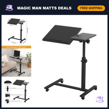 Mobile Rolling Laptop Stand - Adjustable Overbed Table with Wheels, Tilting Tray picture