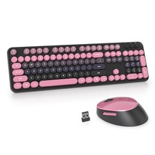 1 PCS Pink Plum Wireless Retro Typewriter Keyboard Mouse 2.4GHz Round Keycaps picture