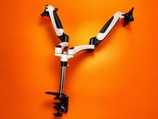 Dual Monitor Arms Heavy Duty Adjustable VESA Desk Clamp White Black Pair picture