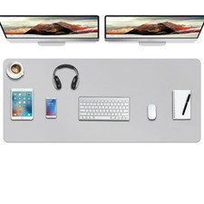 Grey Leather Desk Pad Protector NonSlip Waterproof Mouse Mat 47x24 Inch picture