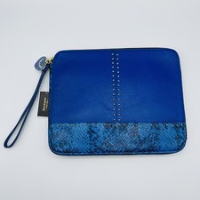 JUICY COUTURE Blue Leather iPad Sleeve Case w/ Studs Tablet Wristlet Clutch NWT picture