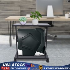 2-Tier CPU Holder Cart Under Desk Computer Tower Stand Mobile PC Tower Stand NEW picture