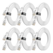 6 Pack White Cat 6 Flat Ethernet Cable 1 Ft 10Gbps LAN Cable picture