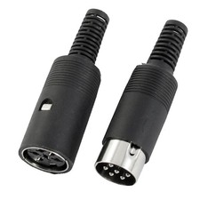 1Pair Black Plastic Male + Female 6 Pins DIN Audio Video Connector 6mm Dia picture