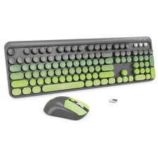 Green Gradient 2.4G Wireless 104 Keys Retro Typewriter Keyboard Mouse Combo picture