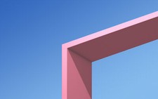 Landscape minimalism architecture blue pink simple Custom Gaming Mat Desk picture
