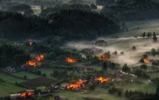 Landscape nature mist morning forest lights village Custom Gaming Mat Desk picture