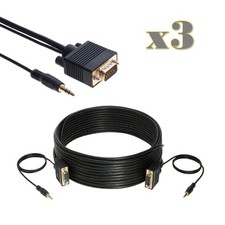 3-Pack - 25FT SVGA M/M + 3.5mm Aux Audio Cable Jack for Monitor PC Projector TV picture