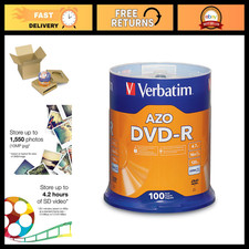 100 Pack DVD-R 4.7GB 16X Recordable Discs with AZO Dye - High-Quality Media Stor picture