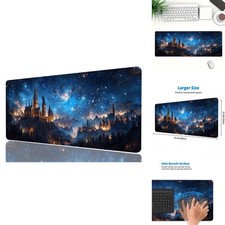 Fantasy Castle Extended Mouse Pad Night Starry Blue Sky XL 31.5x11.8 Inch picture